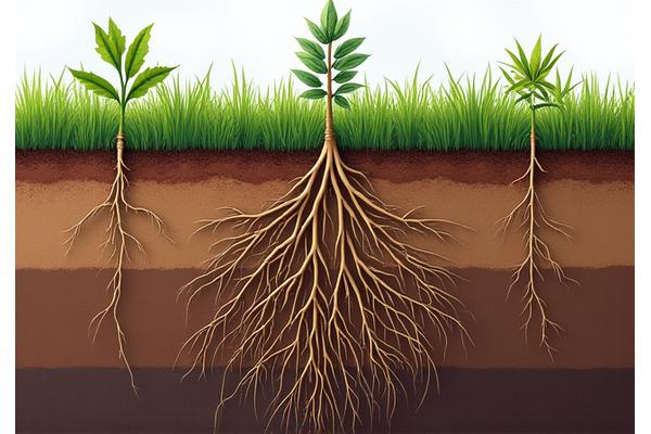 深く根を張る植物が斜面の土壌をしっかりと保持している様子