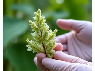 京都府の絶滅危惧種に指定されている珍しい植物を、専門家が保護区で丁寧に観察・記録している様子。