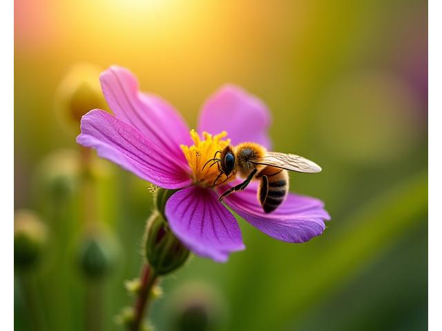 ミツバチが花にとまっている様子