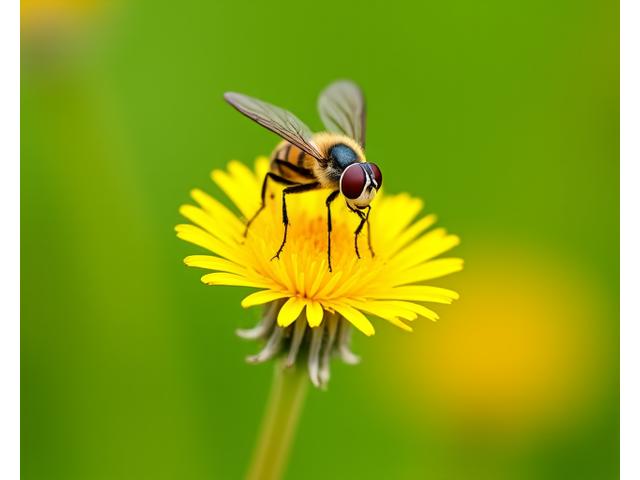 ハナアブが花にとまっている様子