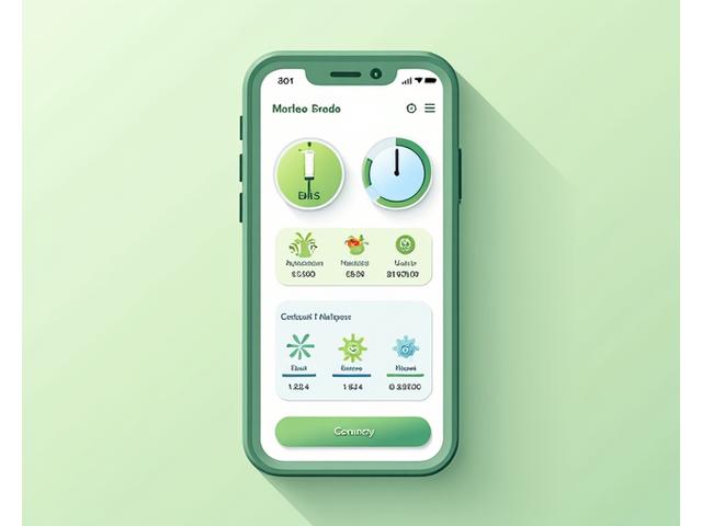 スマートフォン画面に表示された垂直ガーデン管理アプリのUI。リアルタイムの土壌水分、温度、栄養状態のグラフ、自動灌水設定などの表示